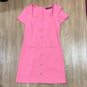 Karl Lagerfeld Pink Short Sleeve Button-Front Dress